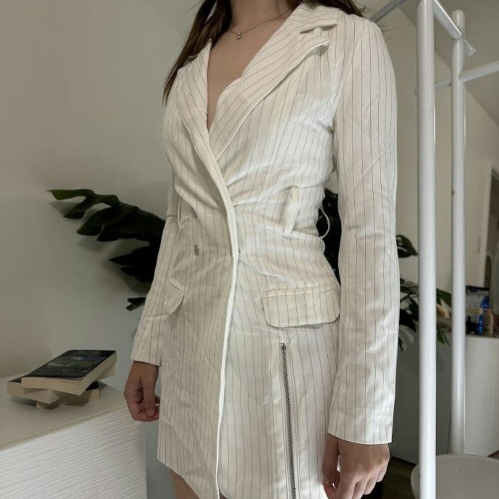 MANIERE DE VOIR Pinstripe Blazer Mini Dress white NWT